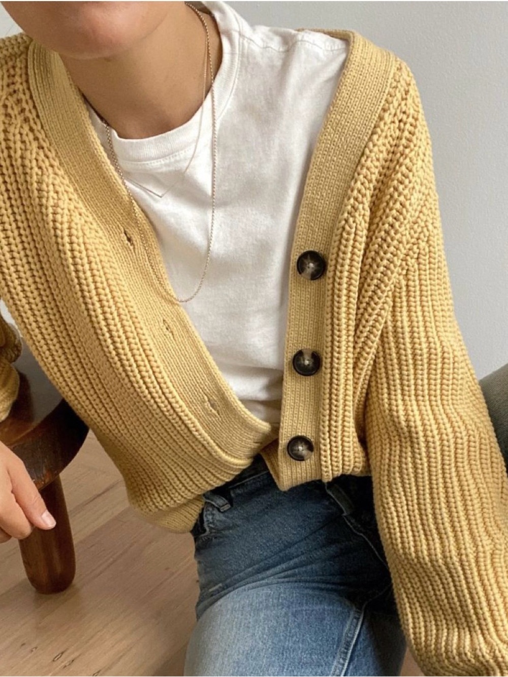 ~EVERLANE~ The Texture Chunky Knit Cardigan 100% Cotton Yellow Size S Small